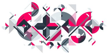 Soyut sanatsal geometrik vektör arkaplanı, Bauhaus stili duvar kağıdı tasarımı, modaya uygun retro sanat, Memphis tarzı dekorasyon.