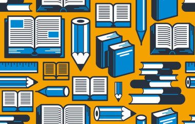 Kitaplar ve okumalar kusursuz arkaplan, edebiyat ve kütüphane vektörü sonsuz tekrar duvar kağıdı, eğitim ve belgesel okuma.