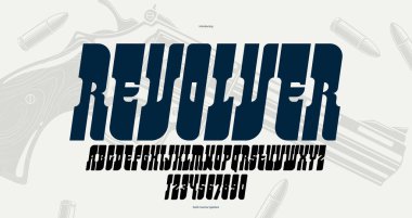 Kalın italik serif yoğunlaştırılmış yazı karakteri eski Amerikan tarzı, vahşi batı tarzı, bar ve batı tarzı modern vektör uzun logolar ve amblemler için yazı tipi posterler ve başlıklar için yazı tipi.