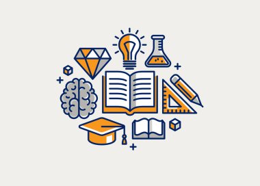 Eğitim vektörü illüstrasyonu, üniversite ve lise eğitimi bilim, fizik ve kimya eğitimi.