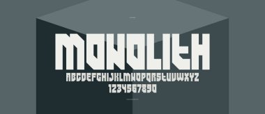 Logolar ve amblemler için geometrik kalın ve güçlü vektör yazı tipi, posterler ve reklamlar için ağır harfler, büyük vahşi ve kentsel harflerle yazı karakteri.