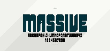 Logolar ve amblemler için geometrik kalın ve güçlü vektör yazı tipi, posterler ve reklamlar için ağır harfler, büyük vahşi ve kentsel harflerle yazı karakteri.