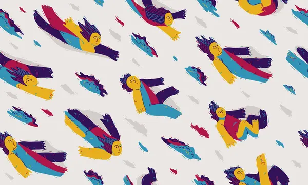 Kusursuz arka plan, özgürlük ve hayal gücü kavramı, huzurlu ve sakin temalı duvar kağıtları, bulutların arasında yüzen hayalperestler..