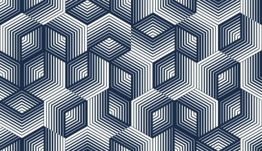 Küpsüz desen, soyut 3D optik arkaplan, garip izometrik doğrusal çokgen sonsuz duvar kağıdı, sürreal efekt siyah ve beyaz kiremit deseni.