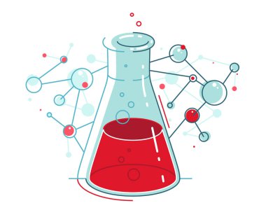 Chemical flask with reaction vector illustration isolated.
