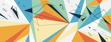 Düşük polivektör renkli soyut arkaplan, kristal yapı 3D çokgen yüzey soyutlaması, kaostaki elementler, elmas yapı.