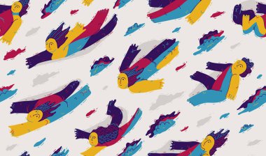 Kusursuz arka plan, özgürlük ve hayal gücü kavramı, huzurlu ve sakin temalı duvar kağıtları, bulutların arasında yüzen hayalperestler..