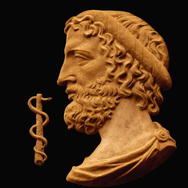 Asclepius (Aesculapius) - god of treatment, the son of Apollo and Koronidy. Therapy Aesculapius learned from centaur Chiron , he also learned to resurrect the dead.  clipart