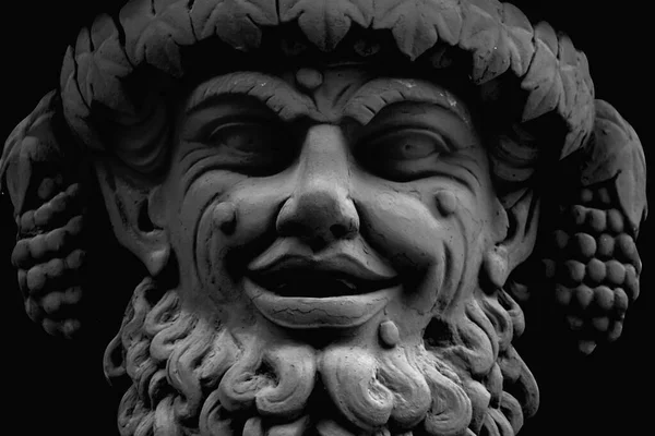 Tvář Boha Vína Zábavy Zábavy Bacchus Dionýsus Černobílý Obraz Fragment — Stock fotografie