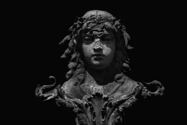 赫拉女神是宙斯的姐姐和妻子 大女儿克罗诺斯和雷伊 古代雕像的碎片 黑白图像 — 图库照片