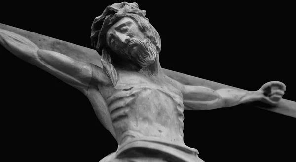 Dřevěná Antická Socha Svatého Kříže Ukřižovaným Ježíšem Kristem — Stock fotografie