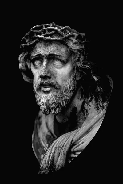 Fragment Ancient Statue Jesus Christ Black White Image — Stock Photo, Image