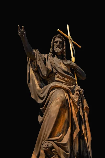 Αρχαία Αγάλματα Άγιος Ιωάννης Βαπτιστής Μαύρο Φόντο — Φωτογραφία Αρχείου