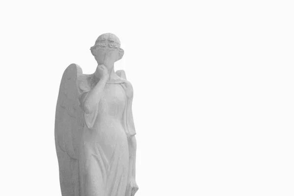 Старовинна Кам Яна Статуя Ангела Білому Тлі Копіювати Простір — стокове фото