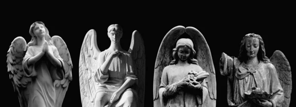 黑色背景下的天使横向的黑白图像 横向图像 — 图库照片