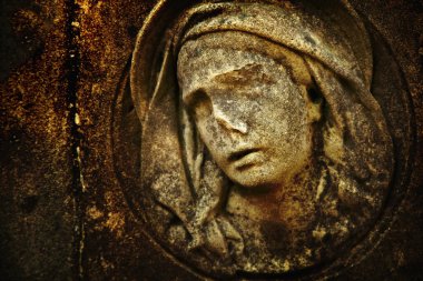 The look of love and eyes of Virgin Mary. Copy space.