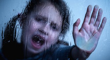 Young beautiful child girl showing STOP gesture