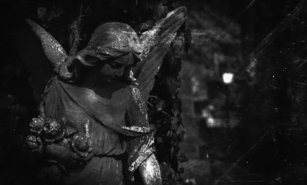 Antique Statue Angel Retro Vintage Styled Black White Image Copy — Stock Photo, Image