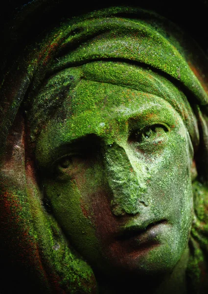 Vierge Marie Statue Très Ancienne Pierre Femme Triste — Photo
