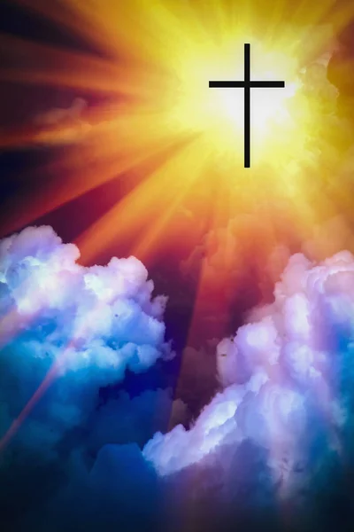Silhouette Des Christlichen Kreuzes Vor Blauem Himmel Vertikales Bild — Stockfoto