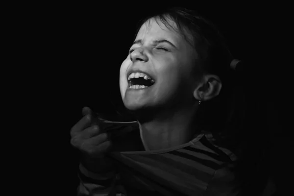 stock image Conceptual image : loss childhood, mental health, stress, depression, panic attacks and anxiety in children.  Psychological portrait of nervous young girl screams for help. 