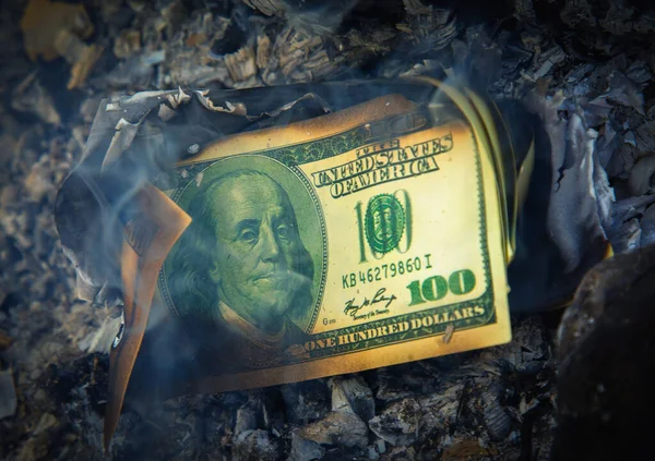 Burning Dollar Bills Symbol Global Financiall Crisis — Stock Photo, Image