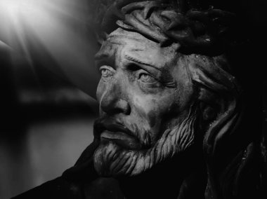 İsa 'nın antik heykelinin makro görüntüsü