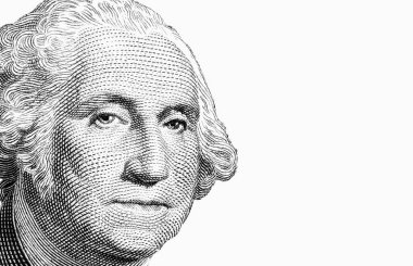 George Washington 'un Amerika' nın ekonomi, finans ve iş dünyasının sembolü olan bir banknottaki Macro görüntüsü. Siyah beyaz görüntü. Boşluğu kopyala.