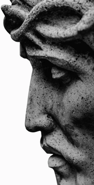 Fragmento Una Estatua Antigua Jesucristo Corona Espinas Como Símbolo Muerte — Foto de Stock