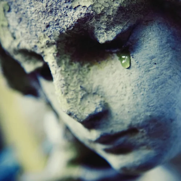 Concetto Morte Dolore Lacrime Angel Macro Immagine Frammento Antica Statua — Foto Stock