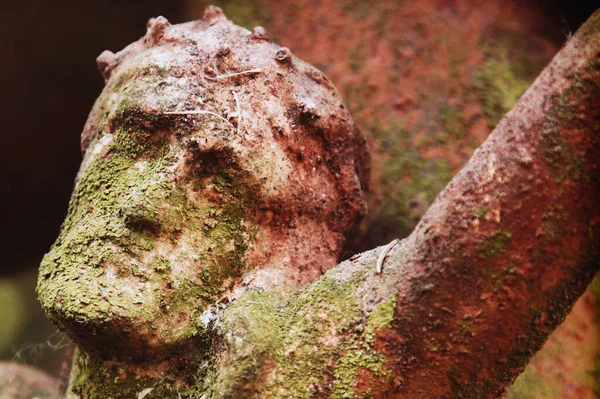 Dikenli Bir Taç Içindeki Çok Eski Bir Heykelin Parçası — Stok fotoğraf