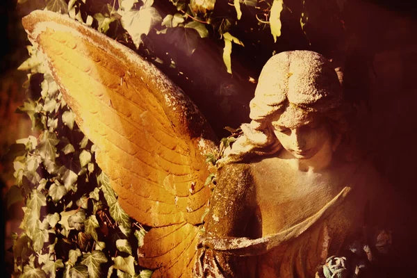 天使在阳光下 古董水平雕像 — 图库照片