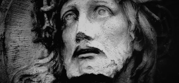 Jézus Krisztus Egy Ősi Szobor Töredéke Fekete Fehér Kép — Stock Fotó