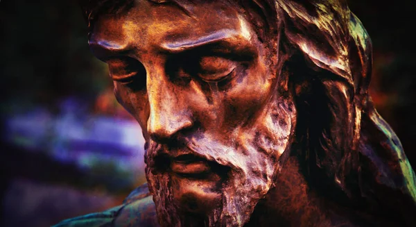 Gezicht Van Jezus Christus Fragment Van Het Beeld Horizontaal Beeld — Stockfoto