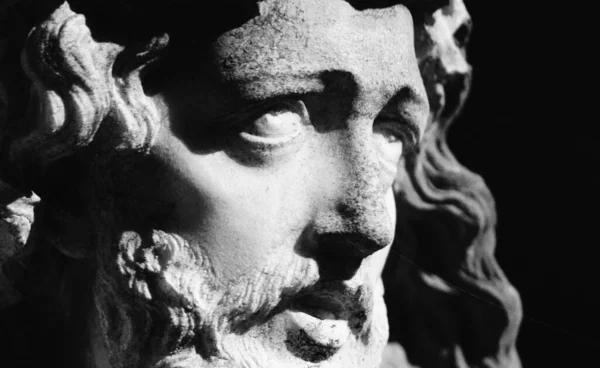 Makro Obraz Bardzo Starożytnej Kamiennej Figury Jezusa Chrystusa Czarno Biały — Zdjęcie stockowe