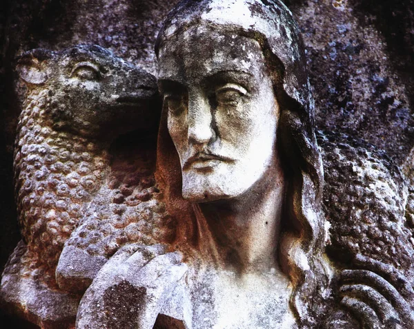 Ιησούς Χριστός Είναι Καλός Ποιμένας Κοντινό Θραύσμα Αρχαίου Αγάλματος Κλείσε — Φωτογραφία Αρχείου