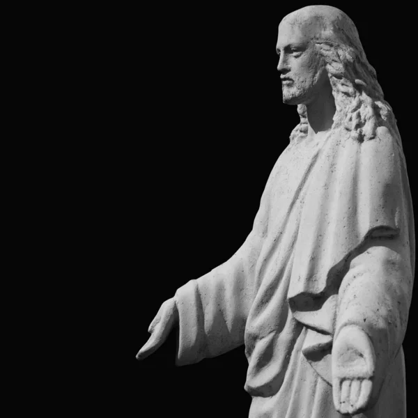 Άγαλμα Του Ιησού Χριστού Μαύρο Φόντο Θραύσμα Αντιγραφή Χώρου — Φωτογραφία Αρχείου