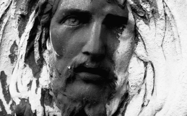 圣像的碎片耶稣基督是爱 信仰和宗教的象征 黑白图像 — 图库照片