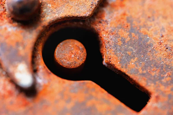 Μακρο Εικόνα Της Παλιάς Μεταλλικής Κλειδαριάς Κλειδαρότρυπα Έννοια Της Ασφάλειας — Φωτογραφία Αρχείου