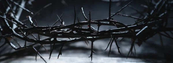 Macro Imagen Espinas Corona Como Símbolo Pasión Muerte Resurrección Jesucristo —  Fotos de Stock