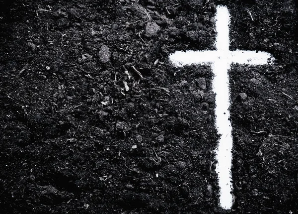 Silhouette Cross Soil Background Cross Symbol Jesus Christ Christianity Religion — Stock Photo, Image