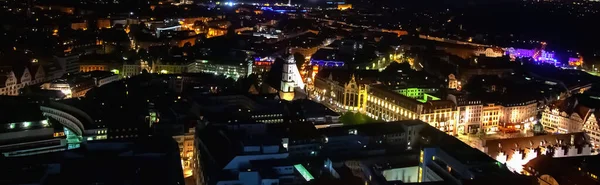 Панорама Лейпциг Саксония Германия Ночью Горизонтальное Изображение — стоковое фото
