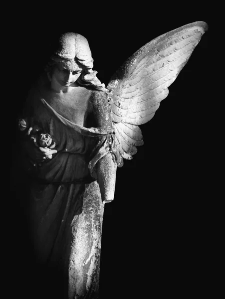 Fekete Fehér Kép Angyalról Mint Hit Kedvesség Szeretet Szimbólumáról Függőleges — Stock Fotó