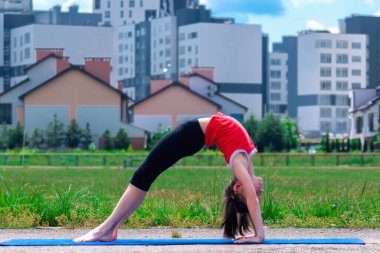 Spor yapan genç ve güzel bir bayan sporcunun portresi. Yatay resim.
