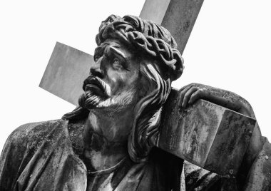 Yüce İsa beyaz arka plana karşı. Kapat..