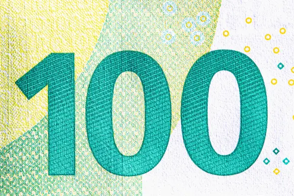 100 Euro 'luk banknotun 100 Eoro tarifini kapat. Yatay makro resim.