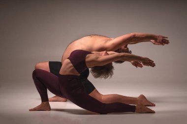 Ashtanga yogası. Yoga yapan kadın ve erkek manzarası. 