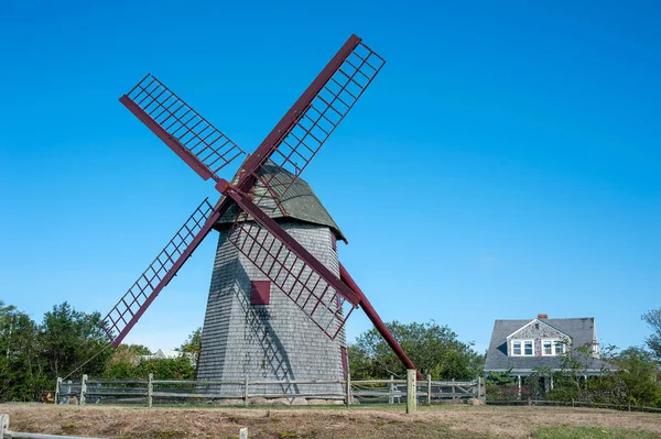 stock image Old Mill, the oldest functioning wooden windmill in the United States used to grind corn. Nantucket, Massachusetts