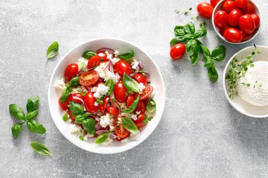 Domatesli salata, İtalyan ricotta peyniri ve fesleğen.