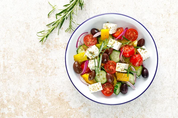 Salade Grecque Salade Légumes Avec Fromage Feta Tomate Olives Concombre — Photo